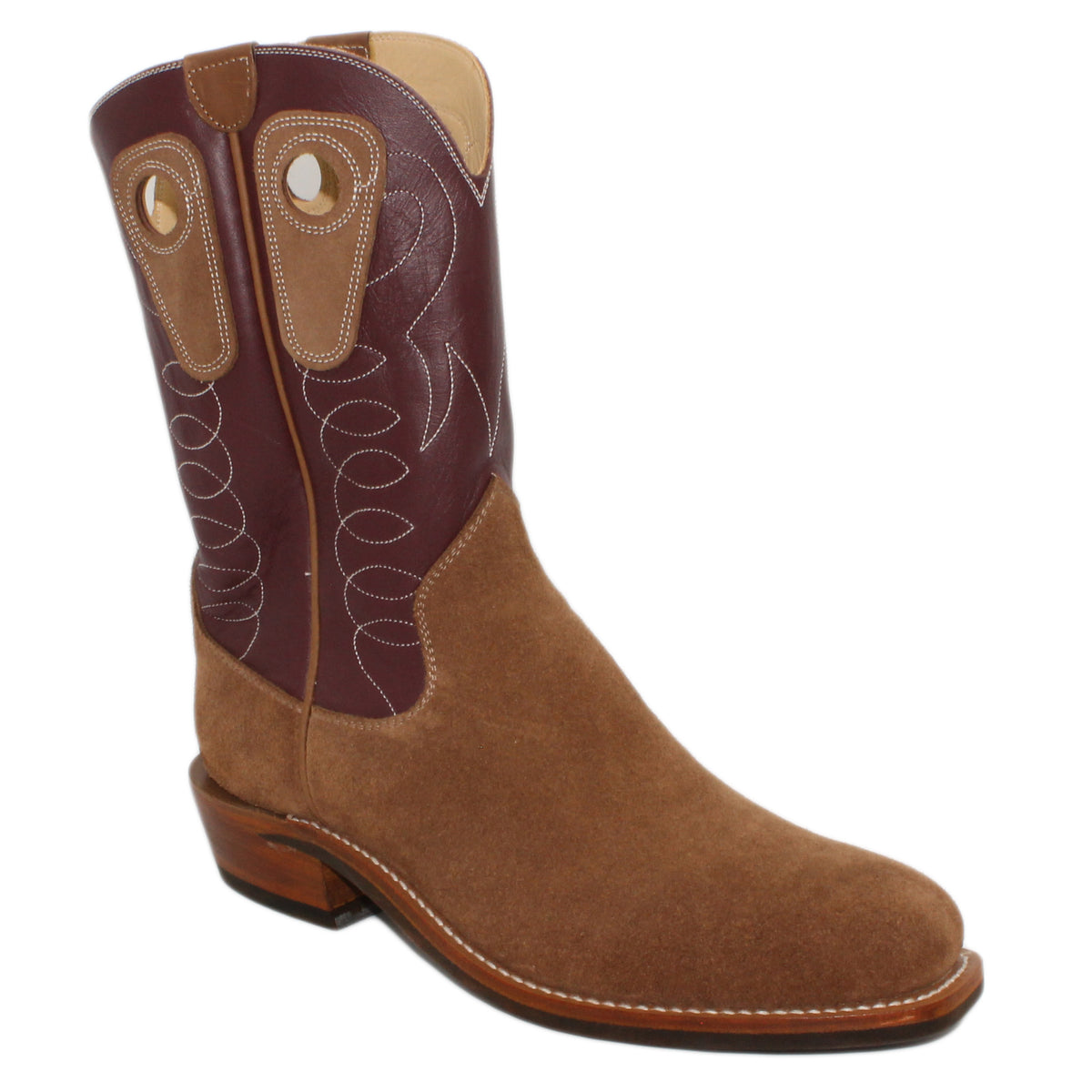 12" Wine Upper w/ Loops Stitching

Saddle Timberjack Rough Out Steer Vamp

Regular French Square Toe

Slightly Tapered Heel