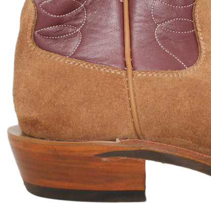 12" Wine Upper w/ Loops Stitching

Saddle Timberjack Rough Out Steer Vamp

Regular French Square Toe

Slightly Tapered Heel