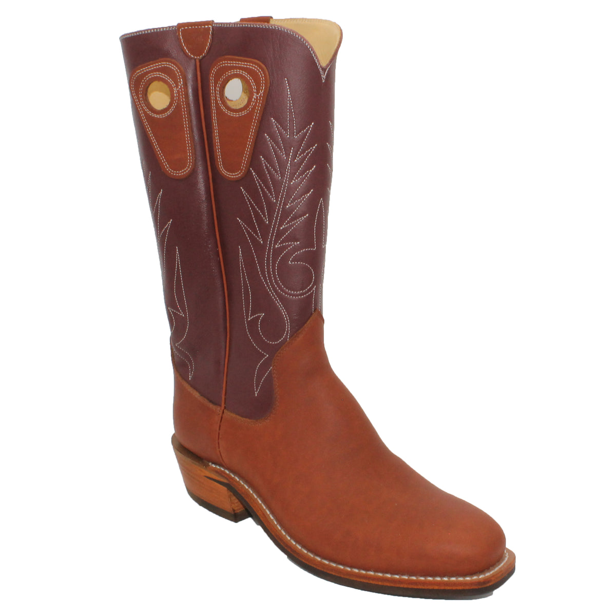 14" Wine Upper w/ Beck Classic Stitching

Tan Timberjack Steer Vamp

Regular French Square Toe

Slightly Tapered Heel