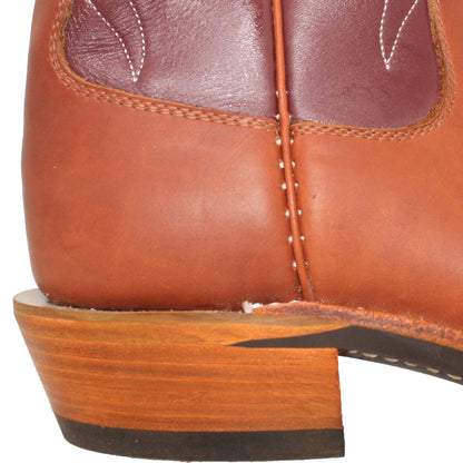 14" Wine Upper w/ Beck Classic Stitching

Tan Timberjack Steer Vamp

Regular French Square Toe

Slightly Tapered Heel