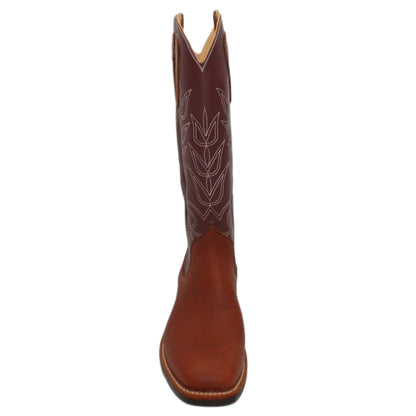 16" Wine Uppers w/ Tulip Stitching

Tan Timberjack Steer Vamp

Wide French Square Toe

Slightly Tapered Heel