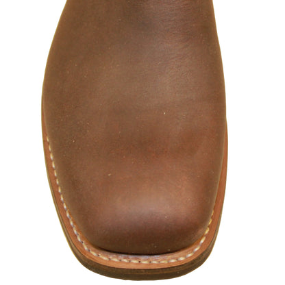 12" Blue Upper w/ Loops Stitching

Brown Timberjack Steer Vamp

Wide French Square Toe

Block Heel
