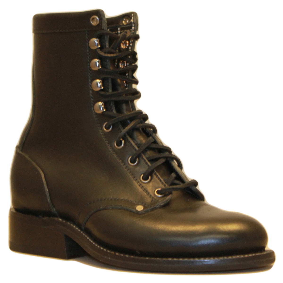 8" Lace-Up

Black Steer

Round toe

Block Heel