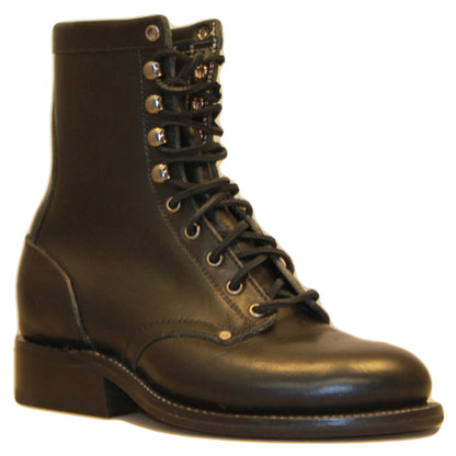 8" Lace-Up

Black Steer

Round toe

Block Heel