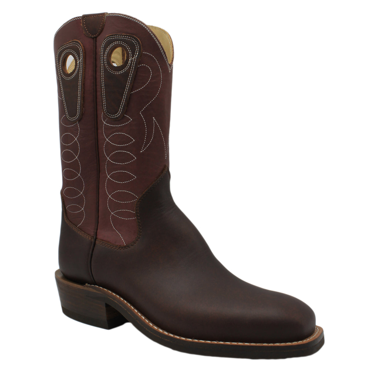 12" Wine Upper w/ Loops Stitching

Brown Timberjack Steer Vamp

Wide French Square Toe

Slightly Tapered Heel