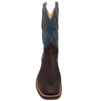 12" Blue Upper w/ Loops Stitching

Brown Timberjack Steer Vamp

Wide French Square Toe

Slightly Tapered Heel
