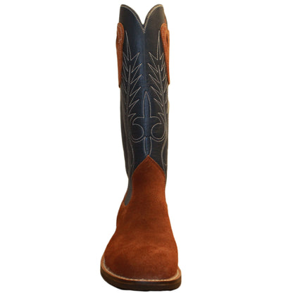 14" Blue Upper w/ Beck Classic Stitching

Tan Timberjack Rough Out Steer Vamp

Wide French Square Toe

Slightly Tapered Heel