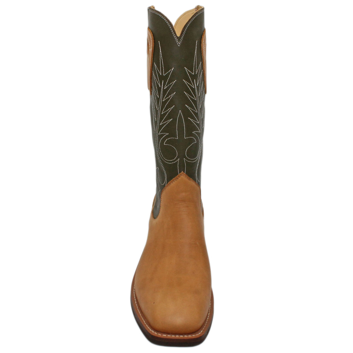 14" Forest upper w/ Beck Classic Stitching

Buckskin Steer Vamp

Wide French Square Toe

Slightly Tapered Heel