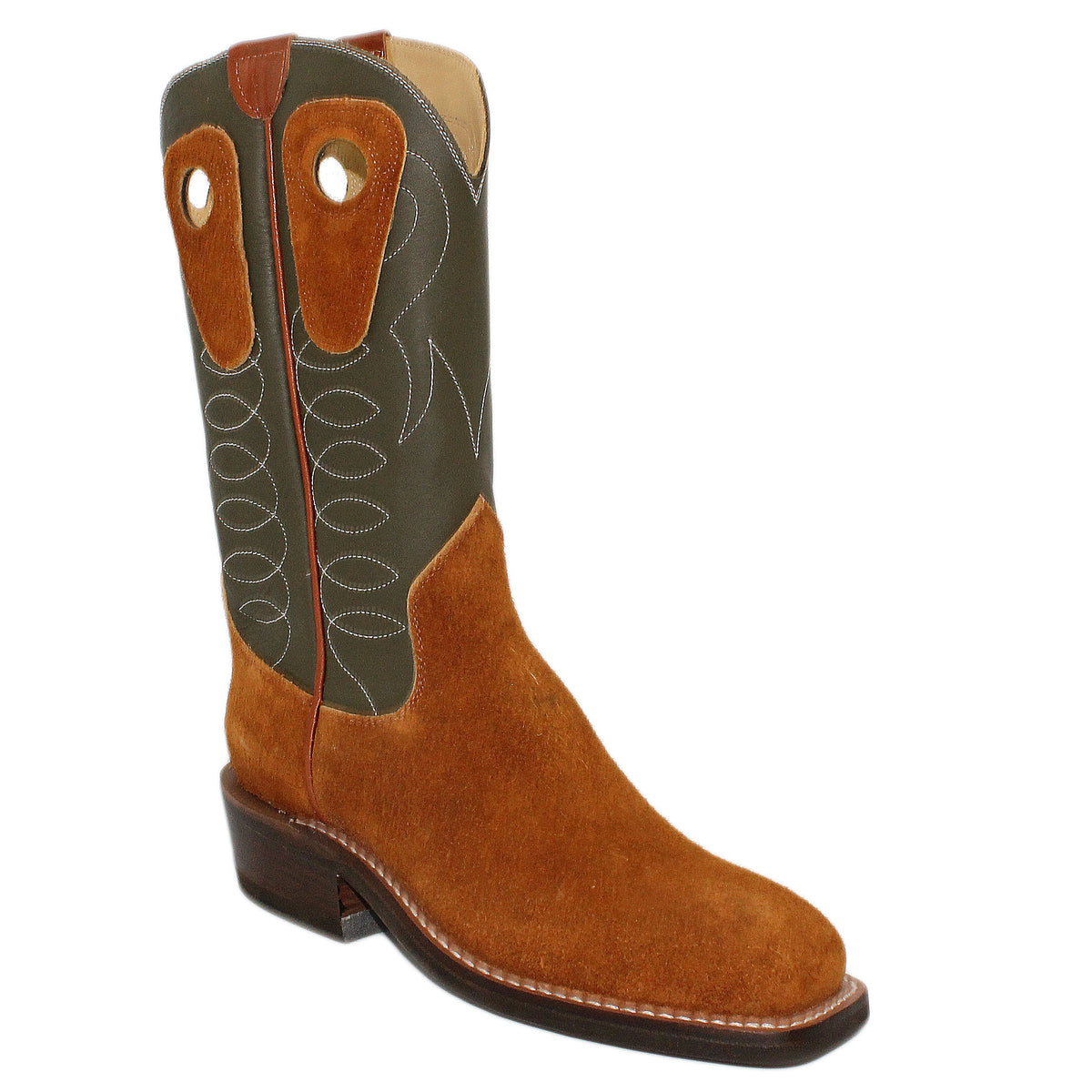 12" Forest Upper w/ Loops Stitching

Tobacco Rough Out Steer Vamp

Wide French Square Toe

Slightly Tapered Heel