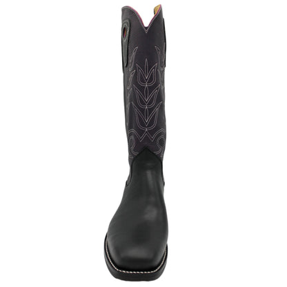 16" Purple Upper w/ Tulip Stitching

Black Steer Vamp

Wide French Square Toe

Block Heel
