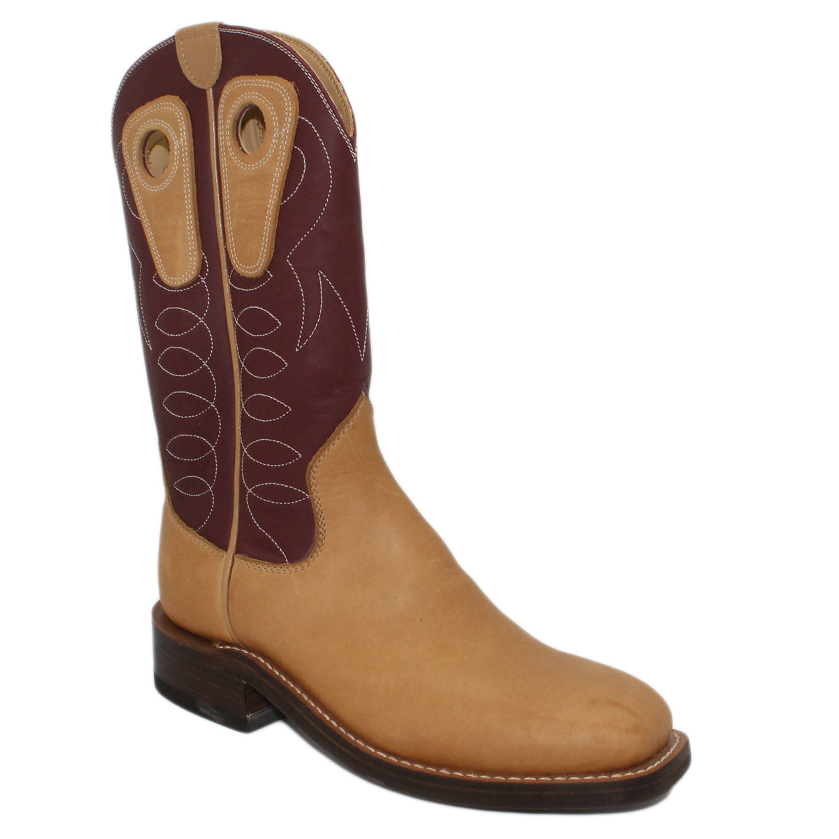 12" Wine Upper w/ Loops Stitching

Buckskin Steer Vamp

Wide French Square Toe

Block Heel