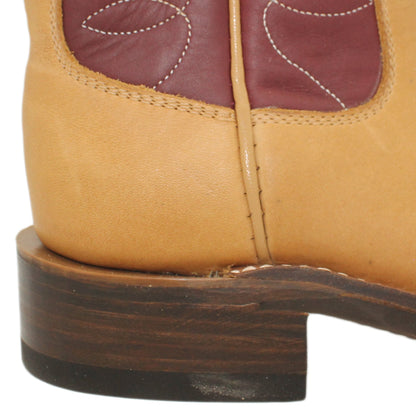 12" Wine Upper w/ Loops Stitching

Buckskin Steer Vamp

Wide French Square Toe

Block Heel