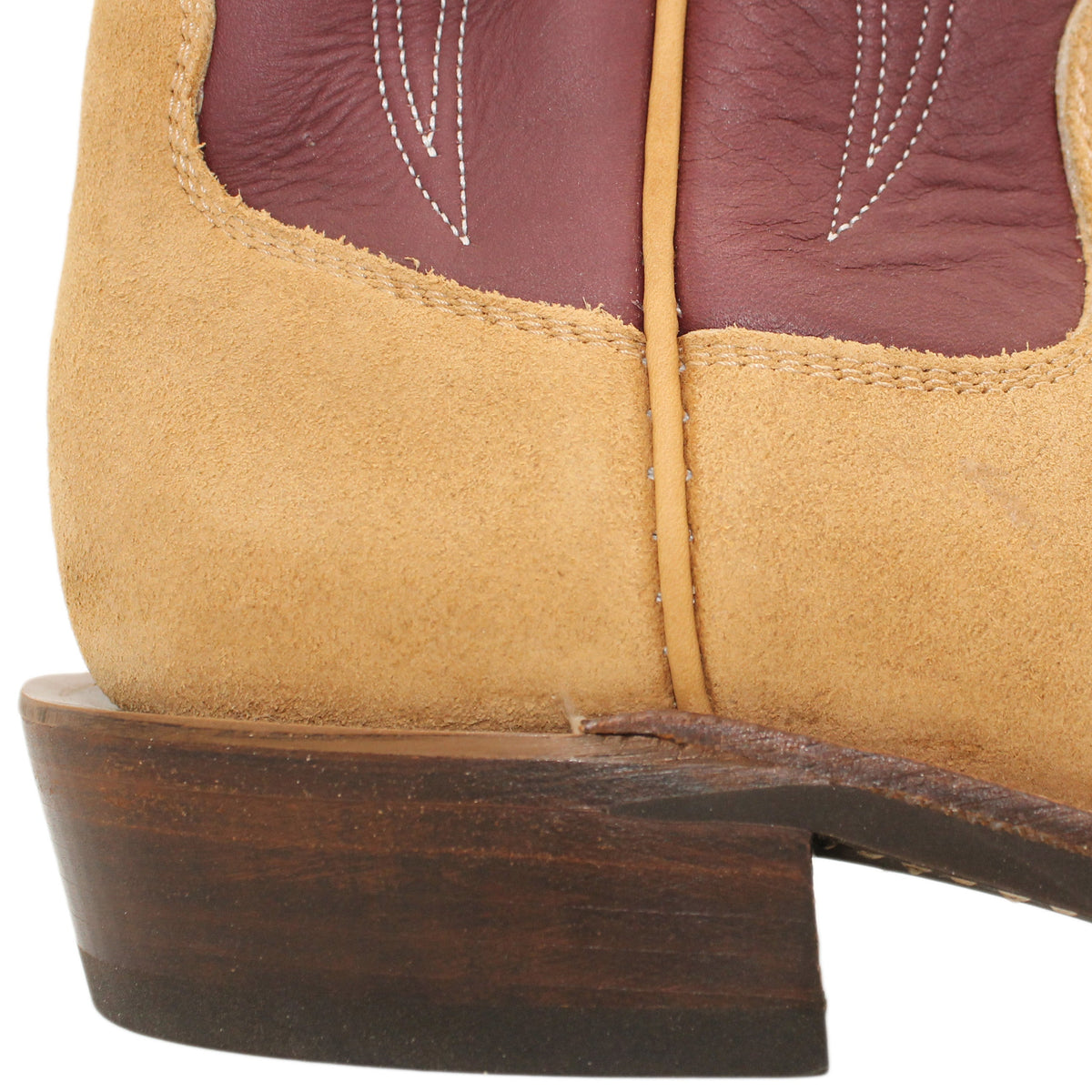 16" Wine Uppers w/ Tulip Stitching

Buckskin Rough Out Steer Vamp

Regular French Square Toe

Slightly Tapered Heel