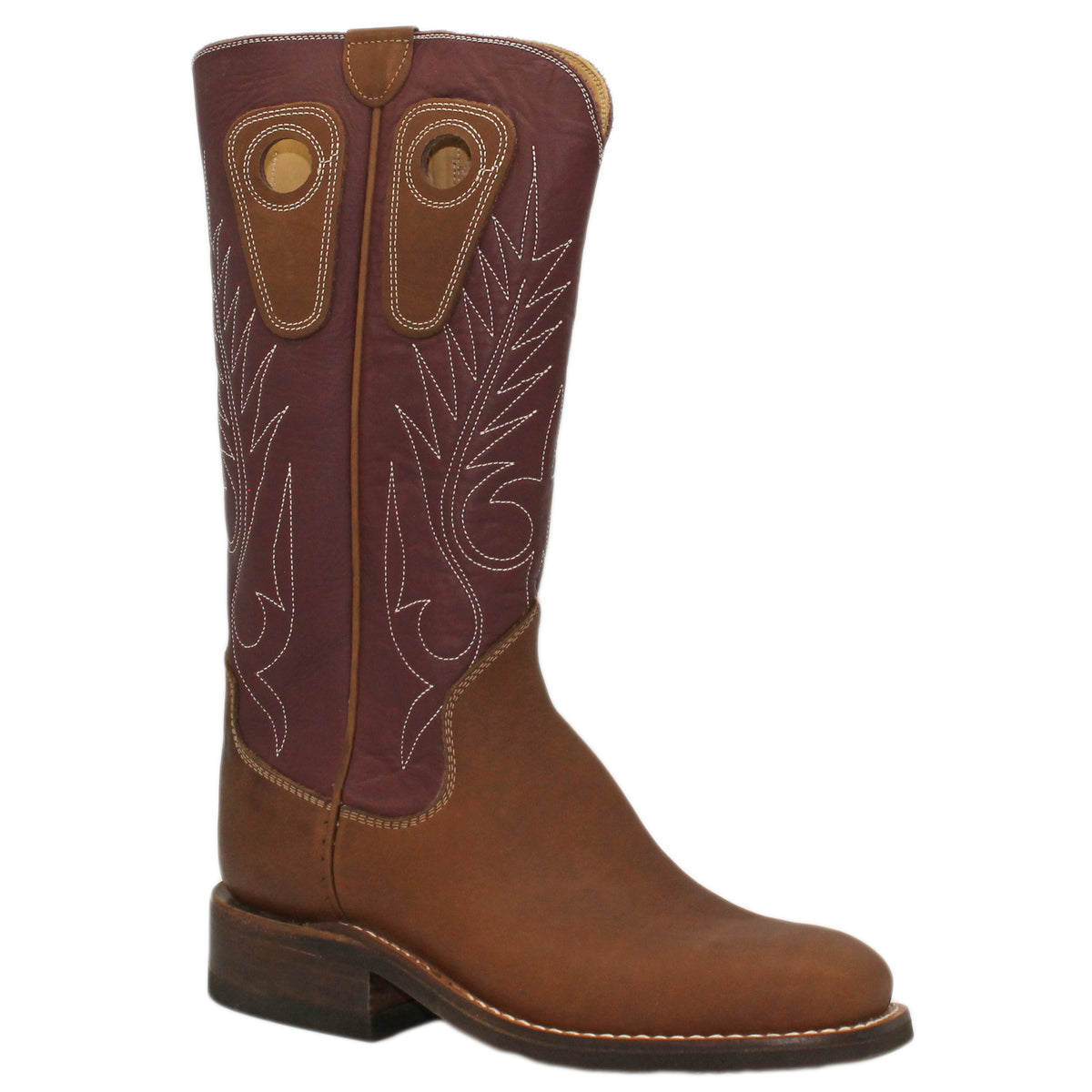 14" Wine Upper w/ Beck Classic Stitching

Saddle Timberjack Steer Vamp

Wide French Square Toe

Block Heel