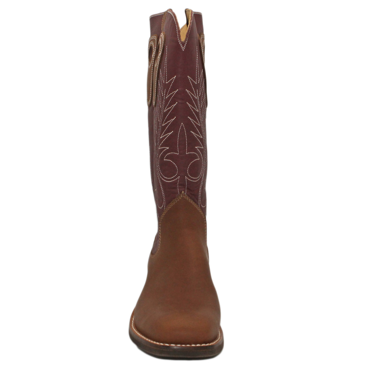 14" Wine Upper w/ Beck Classic Stitching

Saddle Timberjack Steer Vamp

Wide French Square Toe

Block Heel