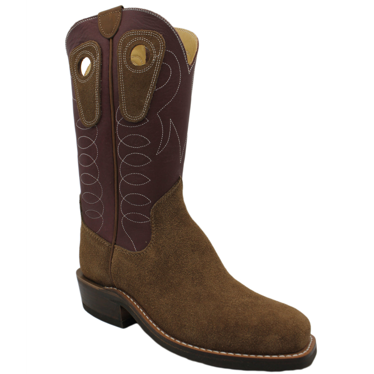 12" Wine Upper w/ Loops Stitching

Saddle Timberjack Rough Out Steer Vamp

Wide French Square Toe

Slightly Tapered Heel