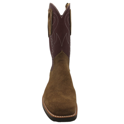 12" Wine Upper w/ Loops Stitching

Saddle Timberjack Rough Out Steer Vamp

Wide French Square Toe

Slightly Tapered Heel