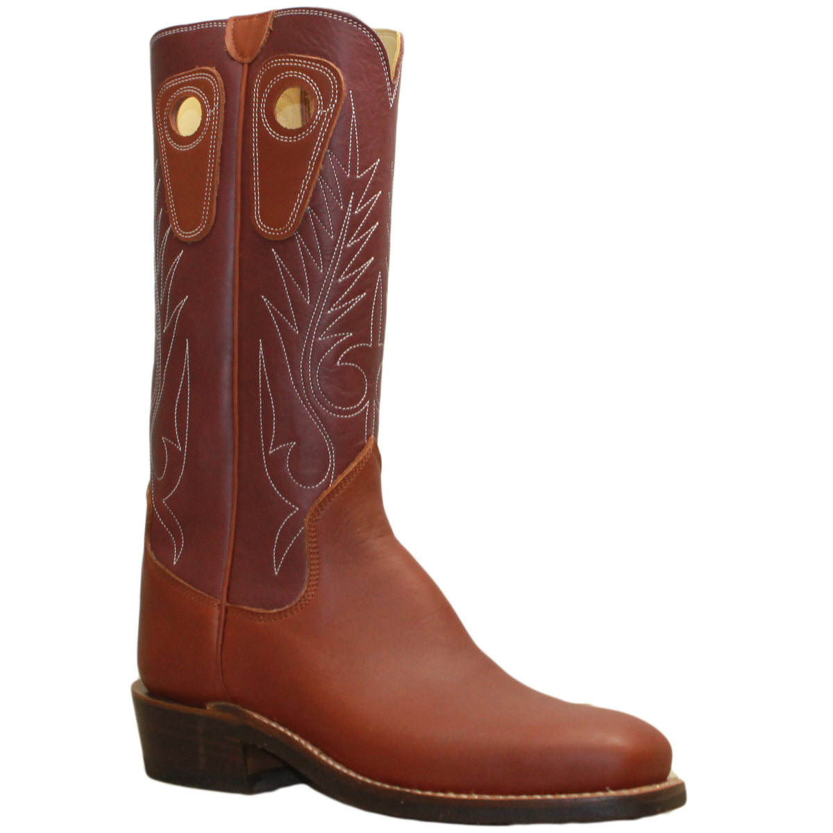 14" Wine Upper w/ Beck Classic Stitching

Tan Timberjack Steer Vamp

Wide French Square Toe

Slightly Tapered Heel